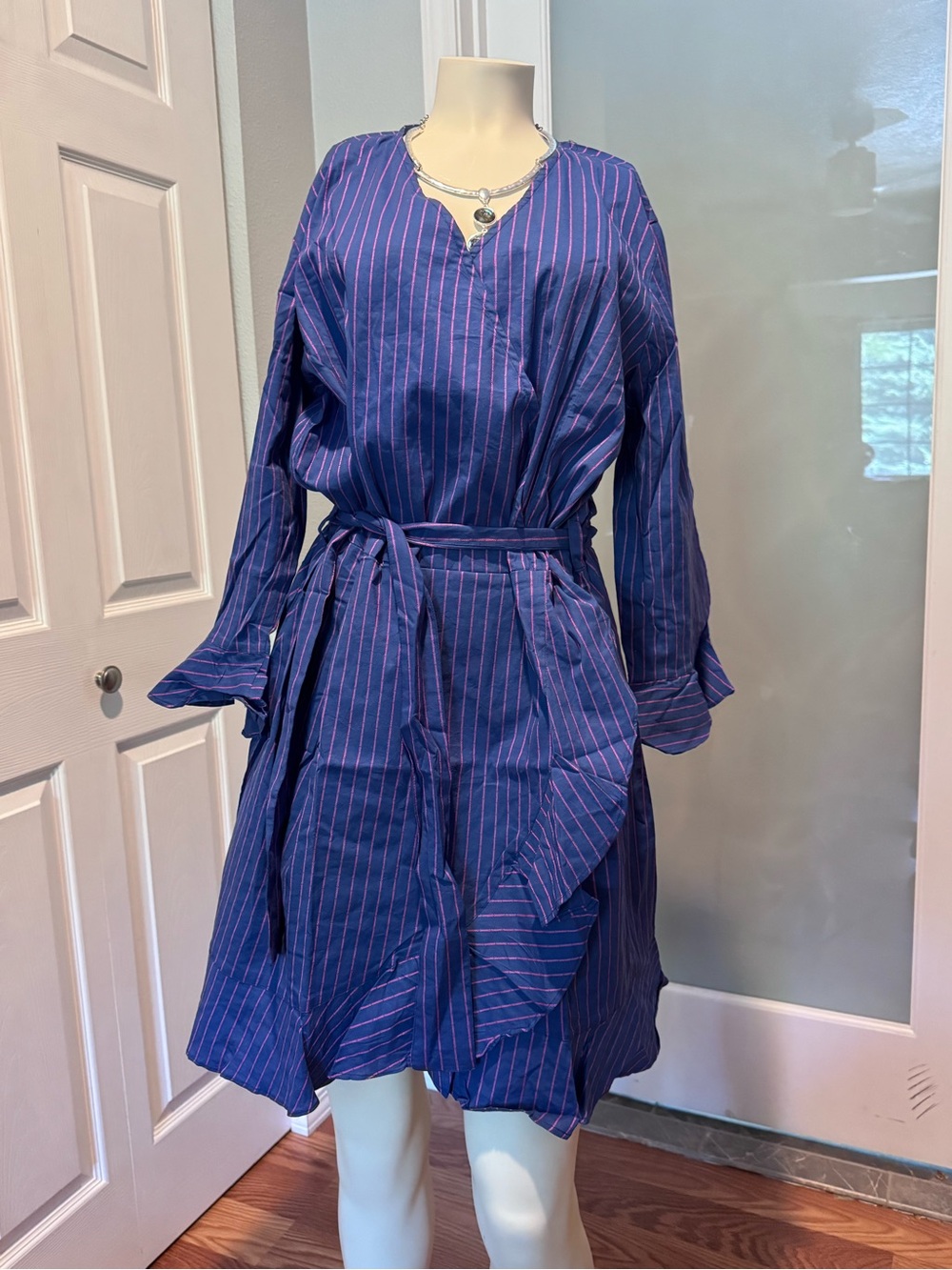 Liza Byrd Blue Pinstripe Midi Dress